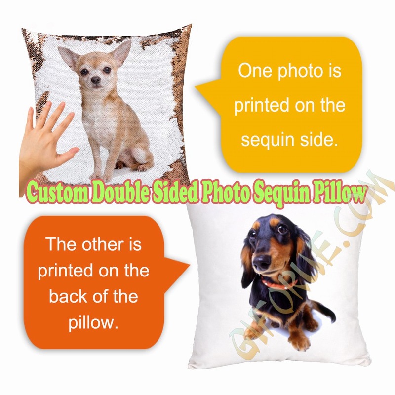 Personalized Two Photos Sequin Pillow Name Custom Gift - Click Image to Close